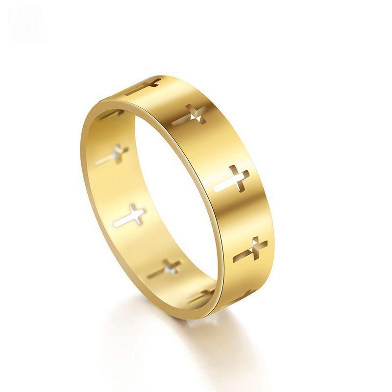 Hollow Cross Stainless Steel Band Ring - silver, cross pattern, minimalist view 5