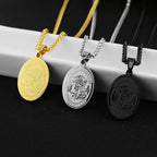 Saint Michael Oval Pendant Necklace in gold-tone, silver-tone, and black finishes view 3