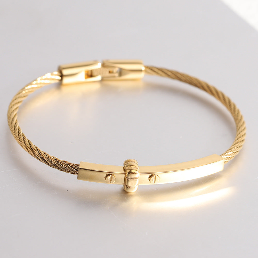 Stainless Steel Cable Bar Bracelet silver finish view 2