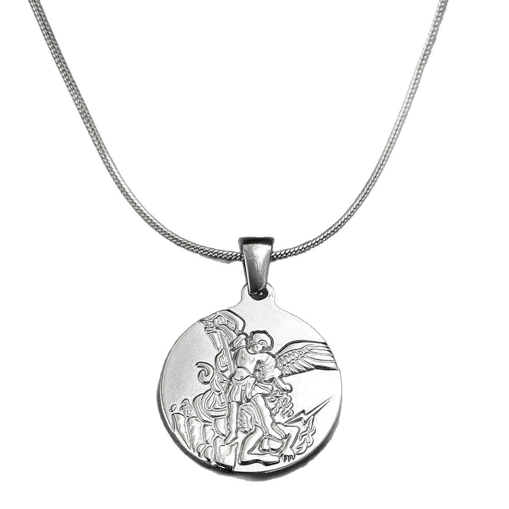 Archangel Michael Snake Chain Necklace silver finish