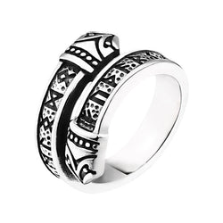 Stainless Steel Viking Rune Open Ring with etched symbols