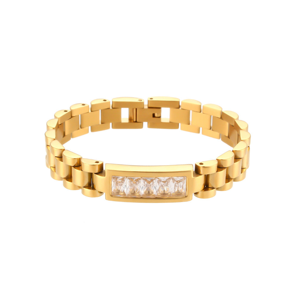 10mm President Link Inlay Bracelet gold-tone stainless steel view 3