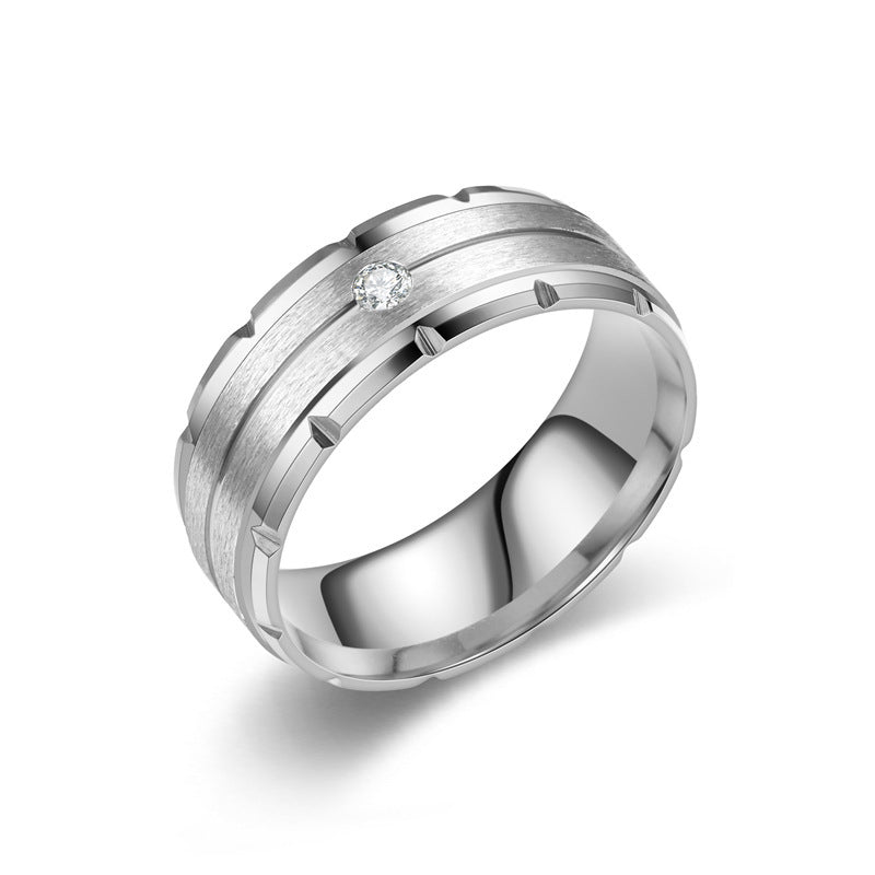 Stainless Steel Inlay CZ Ring with black and silver finish view 2