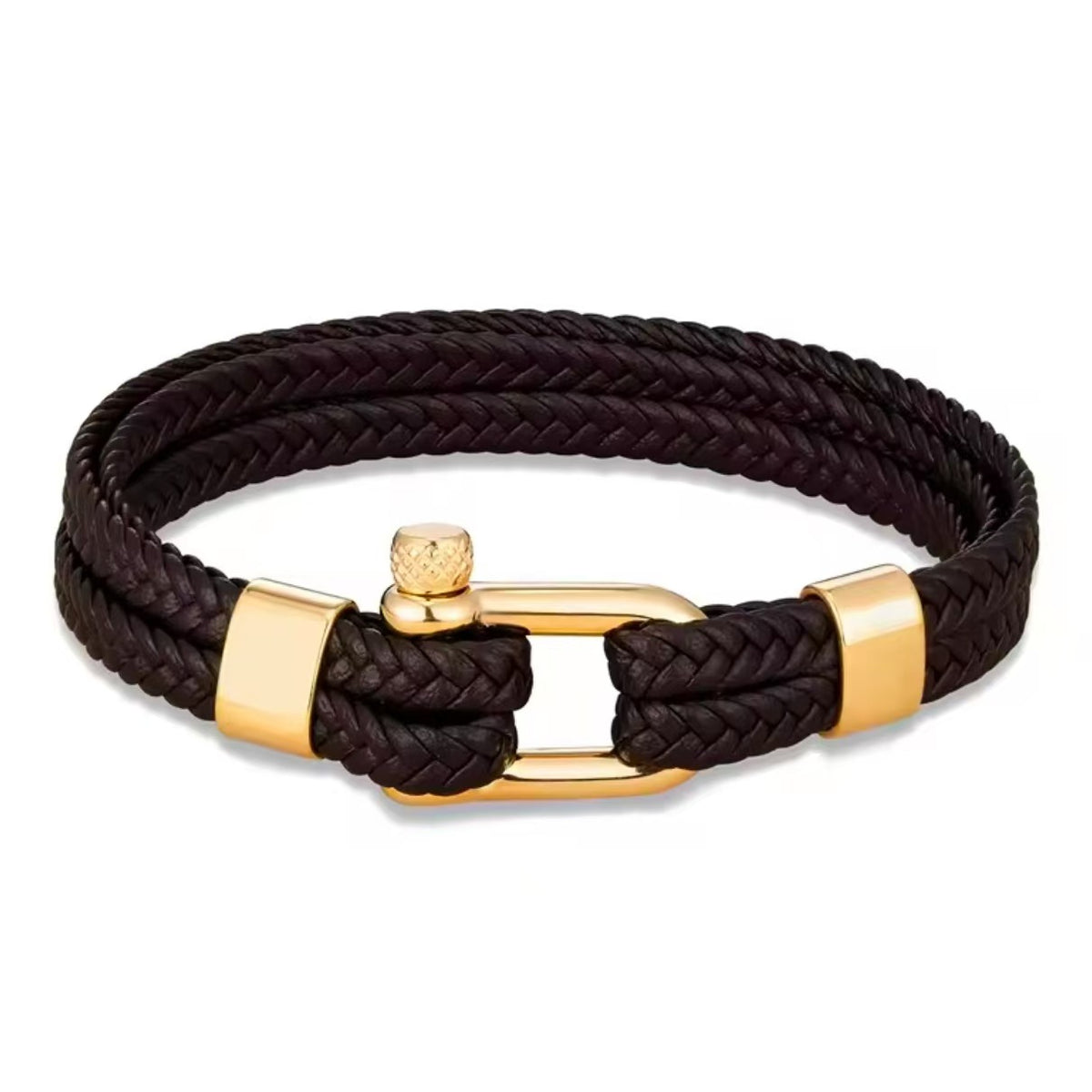 Braided Leather Shackle Bracelet with silver-tone clasp view 3