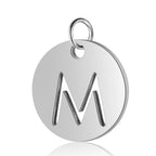Stainless Steel Initial Disc Pendant, silver, hollow letter Z view 16