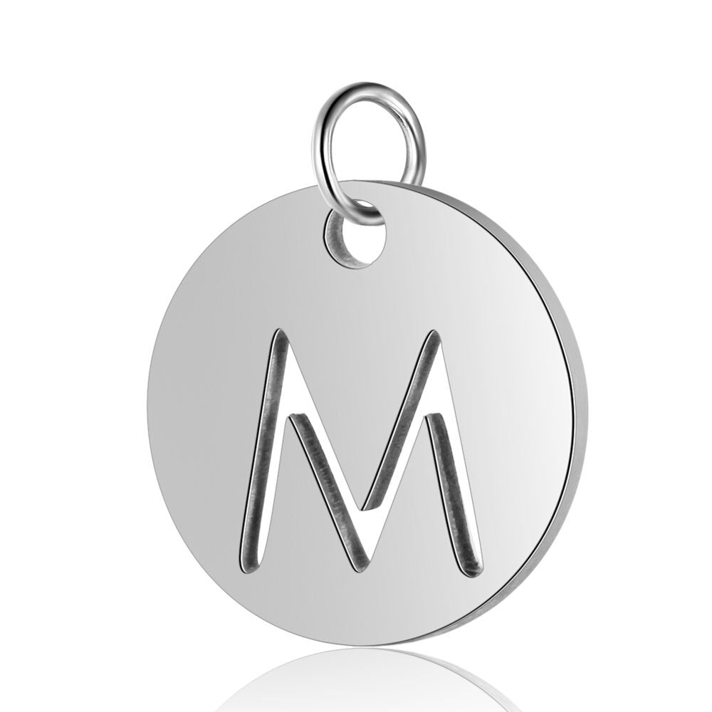Stainless Steel Initial Disc Pendant, silver, hollow letter Z view 16