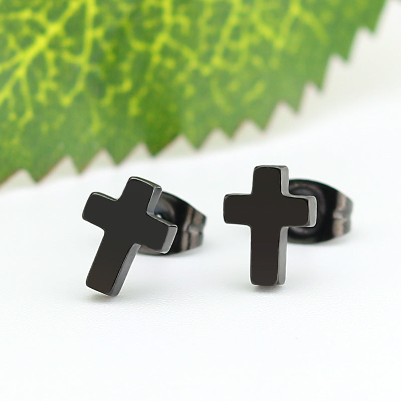 Stainless Steel Cross Stud Earrings in silver, black, and gold-tone view 4
