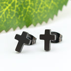 Stainless Steel Cross Stud Earrings in silver, black, and gold-tone view 4