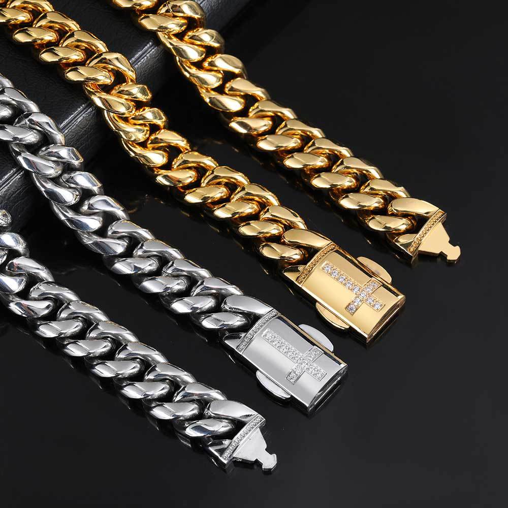 The Zircon Clasp Cuban Chain in Stainless Steel, view 3