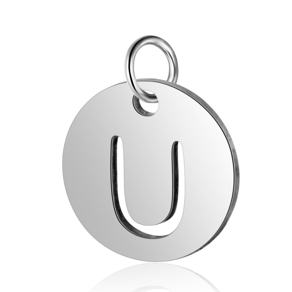 Stainless Steel Initial Disc Pendant, silver, hollow letter Z view 22
