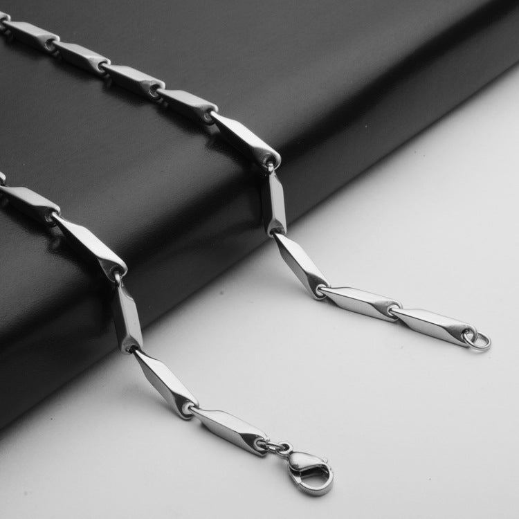 Titanium Steel Geometric Link Chain, steel color, minimalist view 3