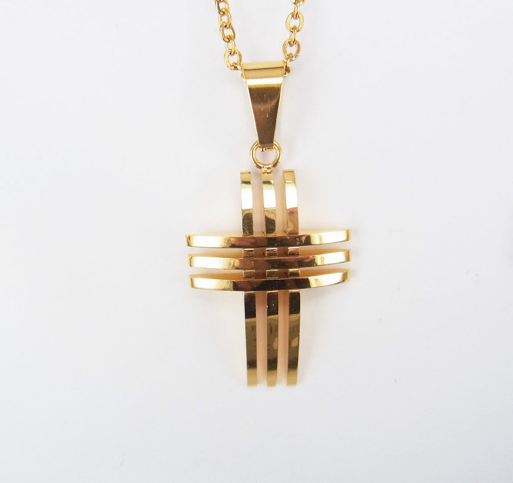 Geometric Interlocking Cross Necklace silver-tone finish view 5