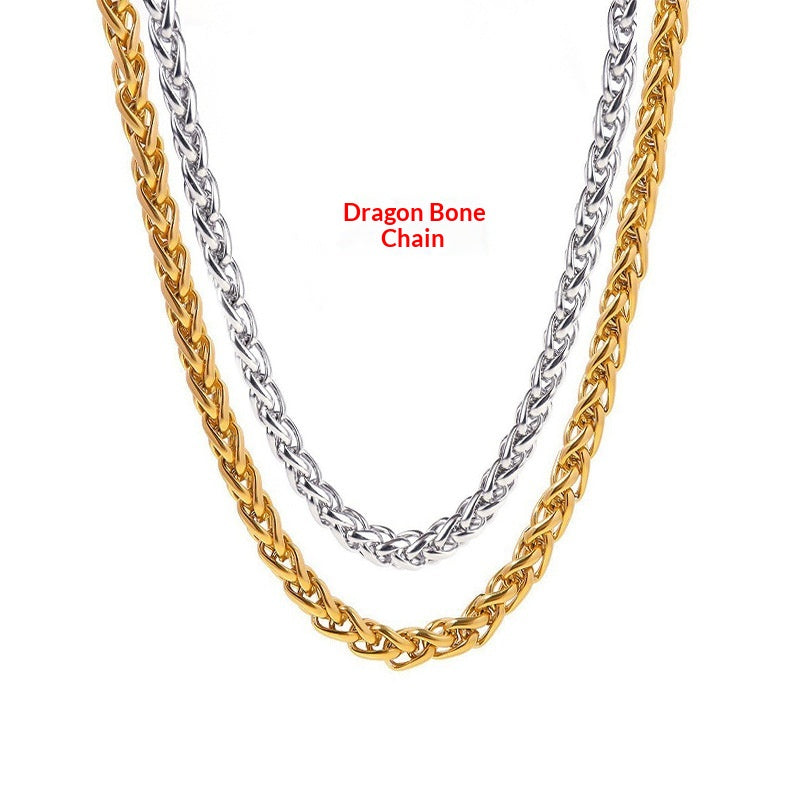 Titanium Steel Wheat Chain Necklace gold-tone on white background view 3