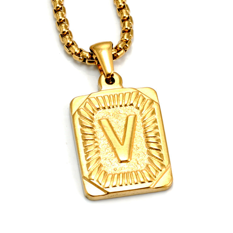 Gold-Tone Rectangular Initial Pendant Necklace with letter H view 22