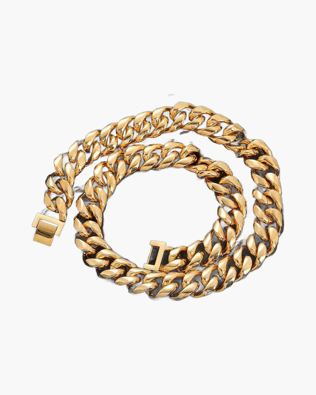 The Box Clasp Miami Cuban Chain in Stainless Steel, Gold
