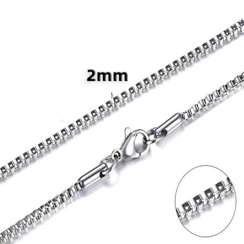 Minimalist Stainless Steel Box Chain on neck view 7