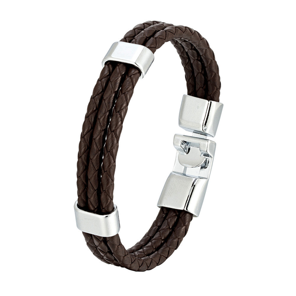 Braided Leather Magnetic Bracelet, black leather, silver hardware view 2