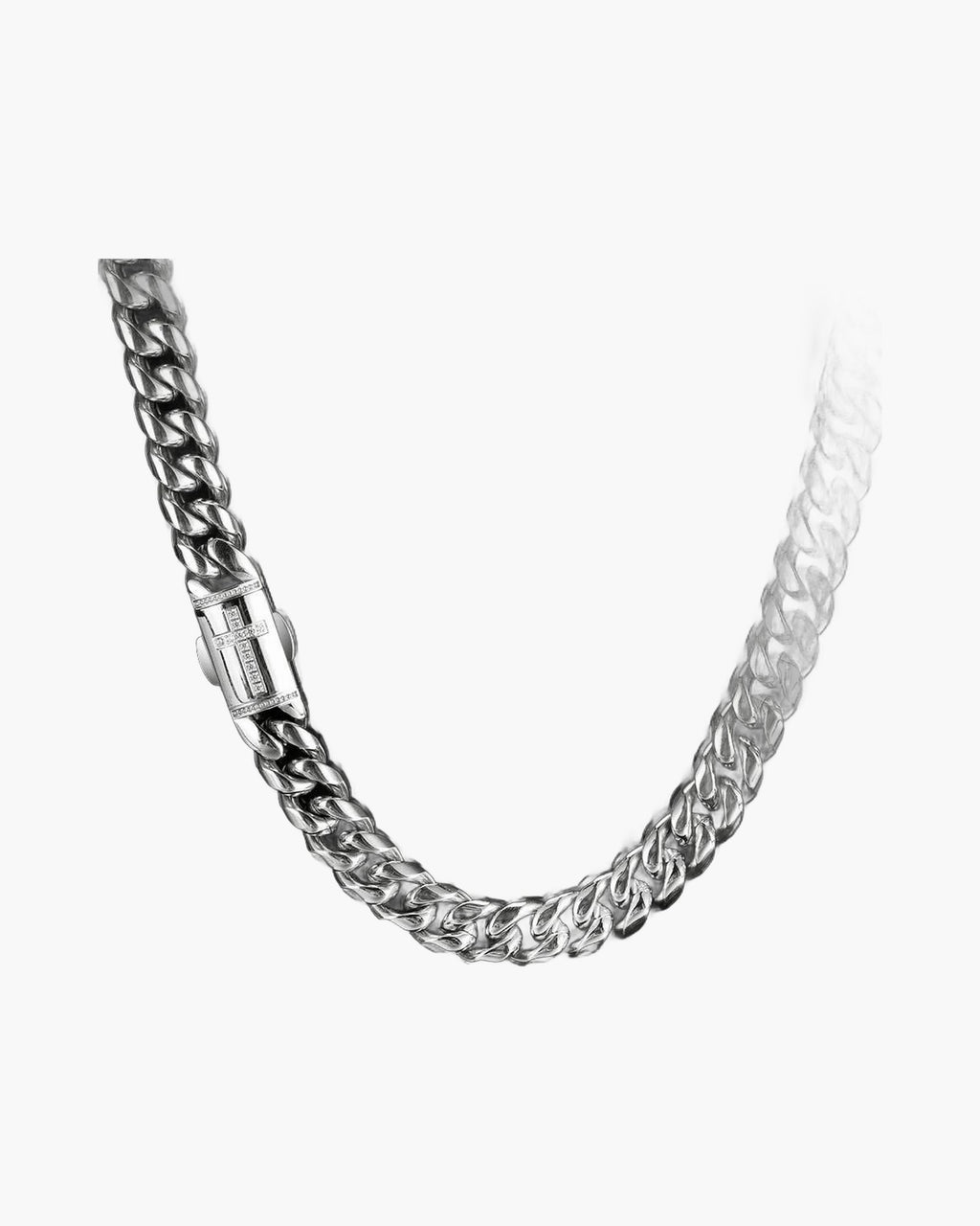 The Zircon Clasp Cuban Chain in Stainless Steel, Silver