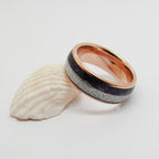 Rose Gold Tungsten Carbide Inlaid Ring with purple lapis lazuli and silver-tone inlay view 2