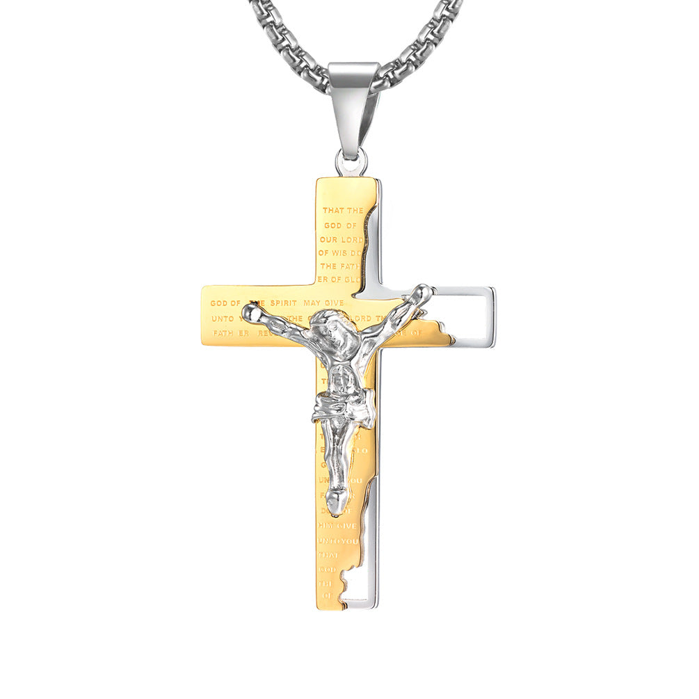 Crucifix Pendant Necklace with engraved scripture in silver finish view 6