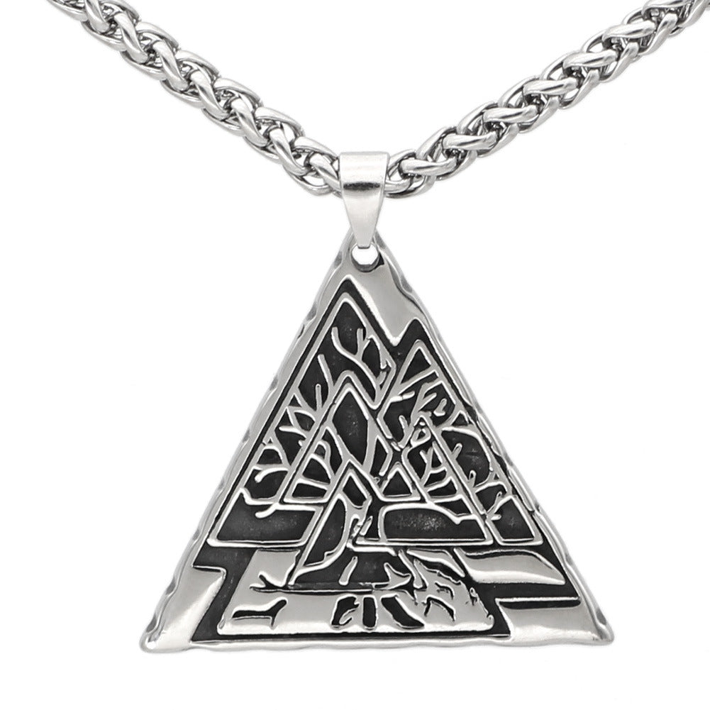 Titanium Steel Geometric Pendant Necklace with wheat chain