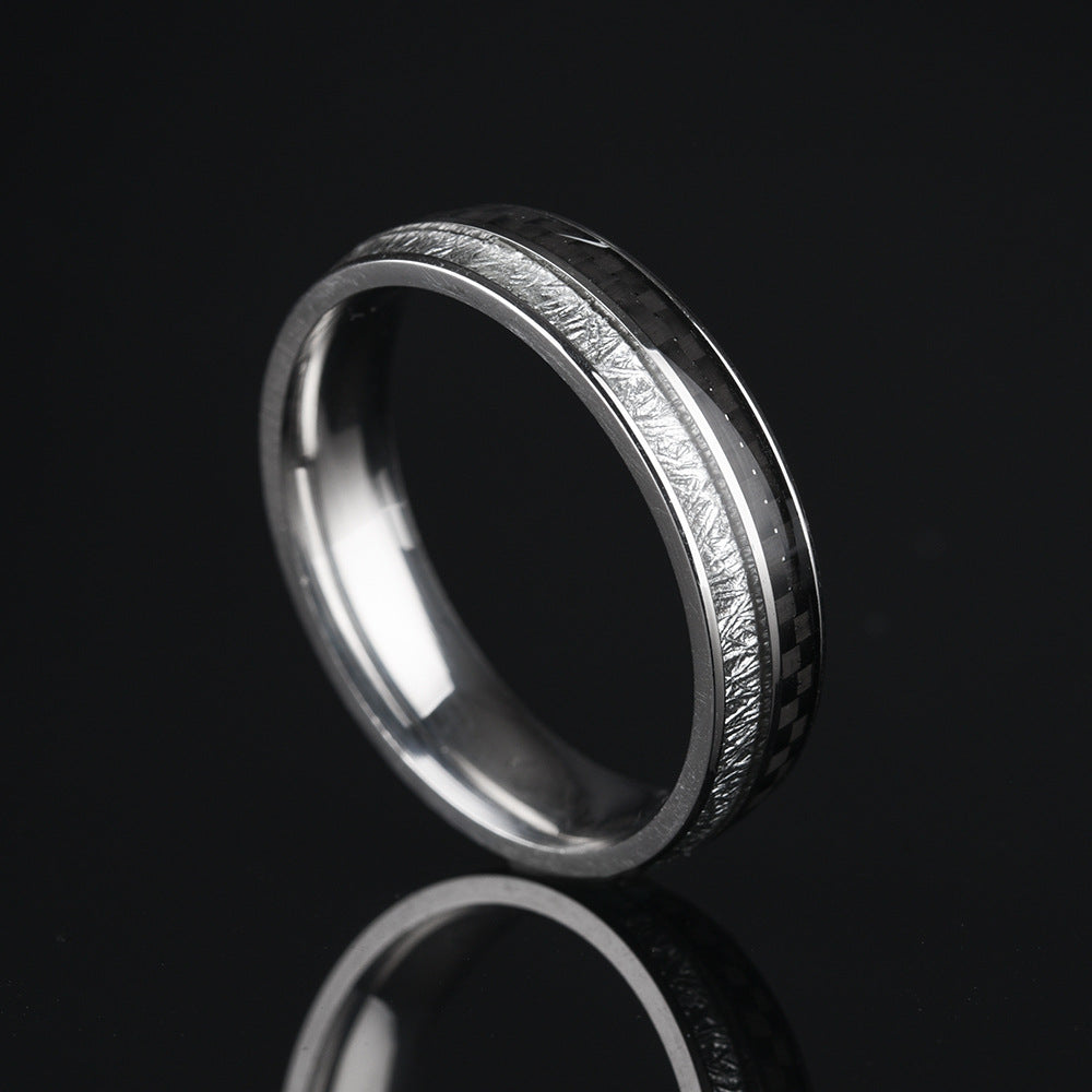Stainless Steel Carbon Fiber Ice Ring with textured inlay view 4