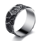 Textured Titanium Steel Rune Ring, steel color, black finish view 2