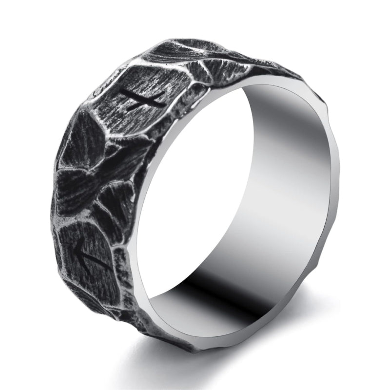 Textured Titanium Steel Rune Ring, steel color, black finish view 2