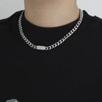 Titanium Steel Cuban Bar Link Necklace, close up on white background view 3