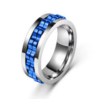 Stainless Steel Textured Spinner Ring with a gold-tone inner band view 3