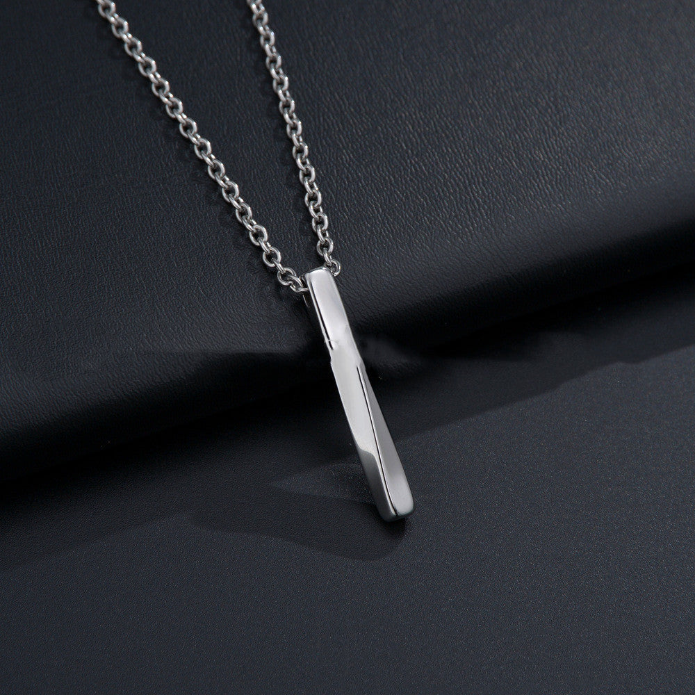 Twisted Bar Pendant Necklace, silver-tone