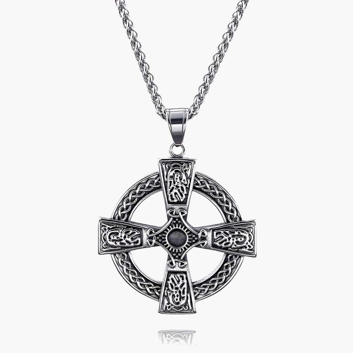 Celtic Knotwork Cross Pendant, stainless steel with intricate design view 5