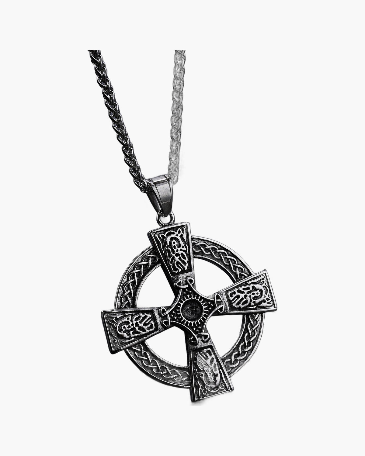 Celtic Knotwork Cross Pendant, stainless steel with intricate design
