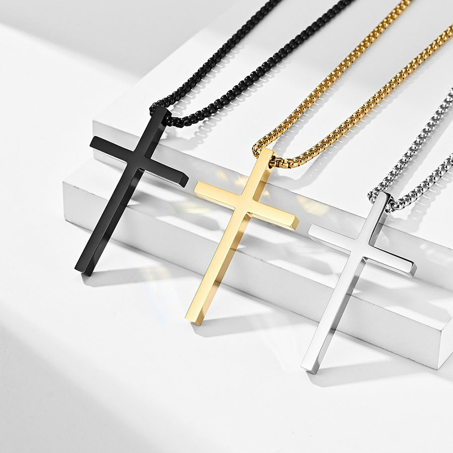 Stainless Steel Cross Pendant Necklace in silver, gold, and black finishes
