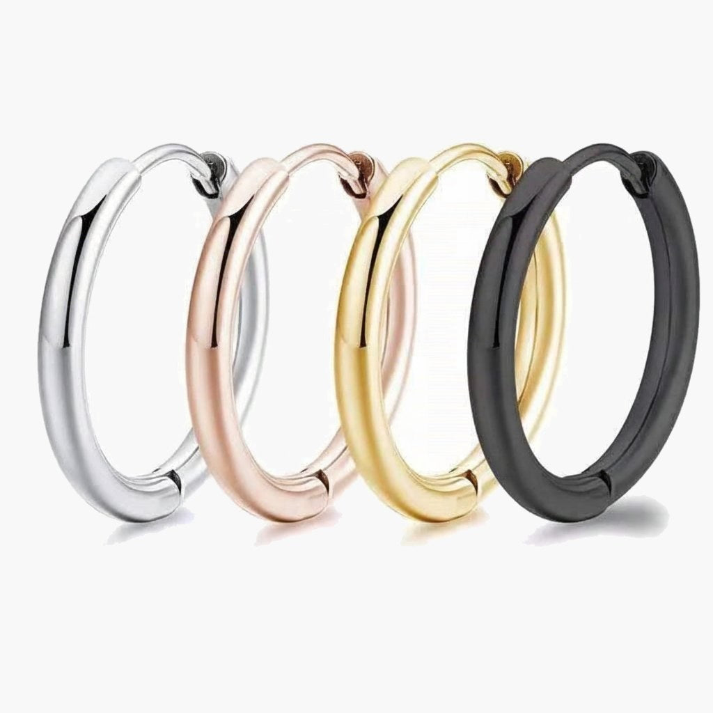 Classic Stainless Steel Hoop Earrings in silver, rose gold, gold, and black finishes view 2