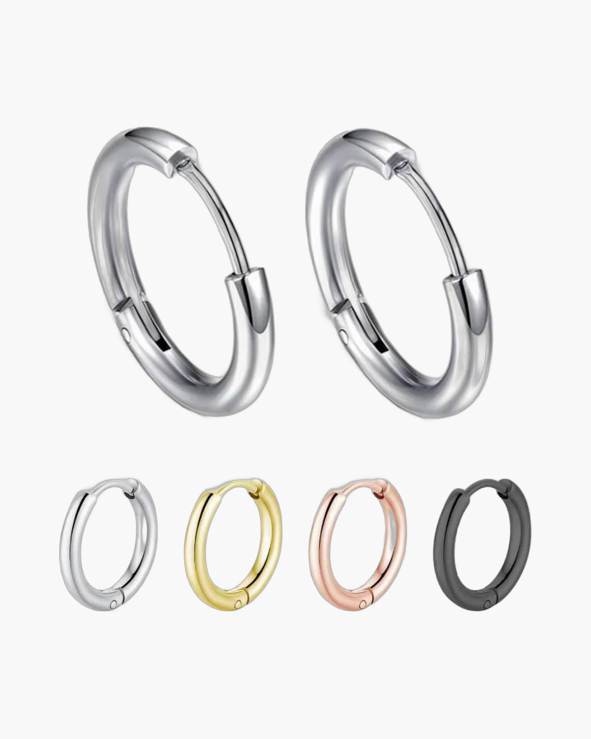Classic Stainless Steel Hoop Earrings in silver, rose gold, gold, and black finishes view 3