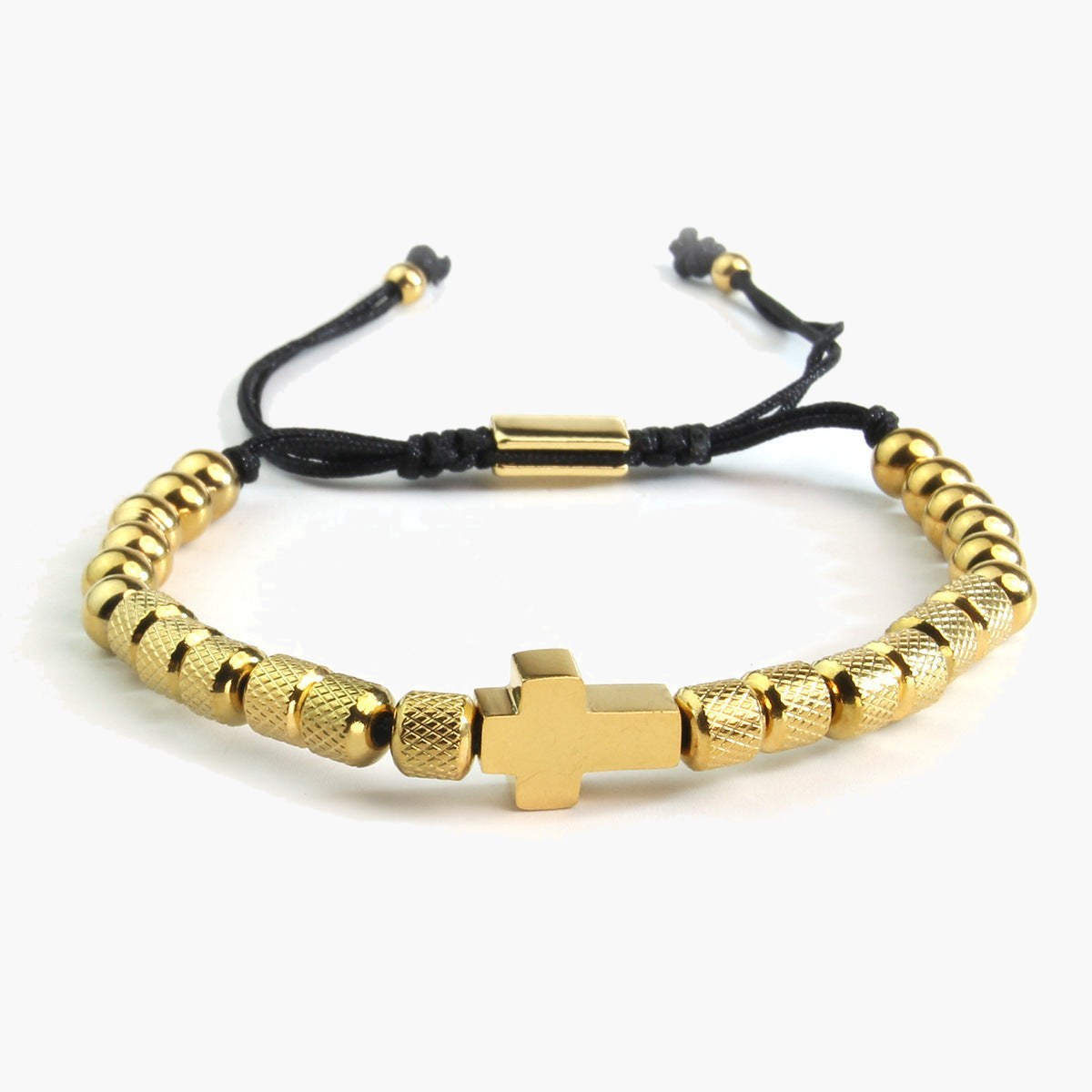 Cross Bead Adjustable Bracelet gold-tone knurled beads view 5