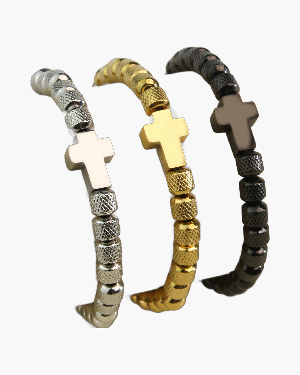Cross Bead Adjustable Bracelet gold-tone knurled beads view 4