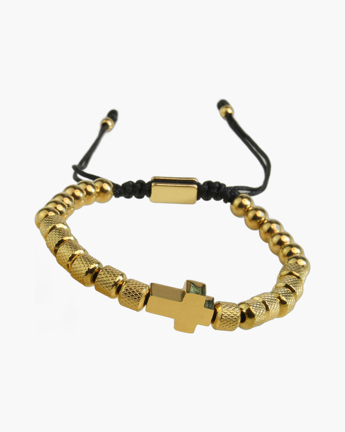 Cross Bead Adjustable Bracelet gold-tone knurled beads