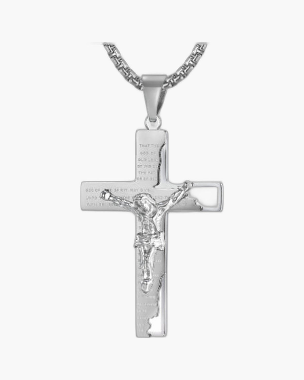 Crucifix Pendant Necklace with engraved scripture in silver finish view 3