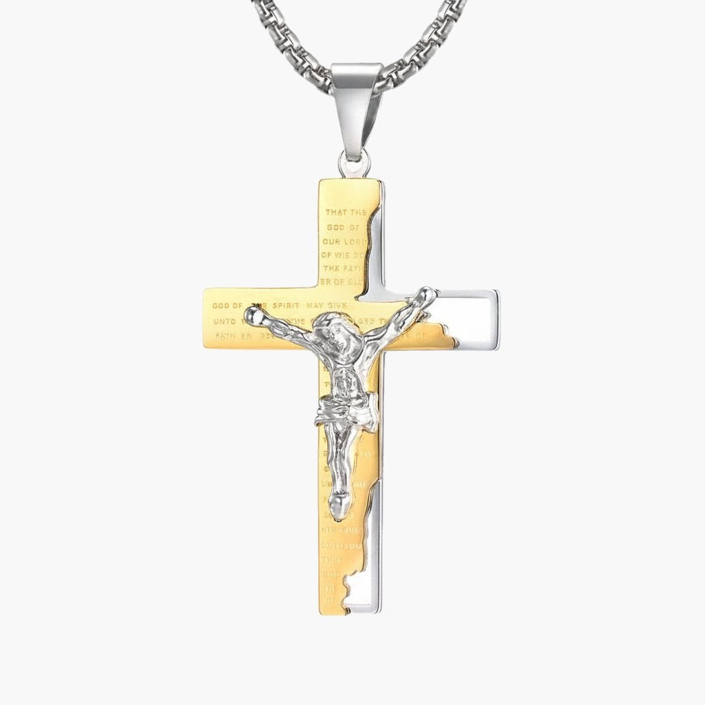 Crucifix Pendant Necklace with engraved scripture in silver finish view 6
