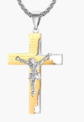 Crucifix Pendant Necklace with engraved scripture in silver finish view 4