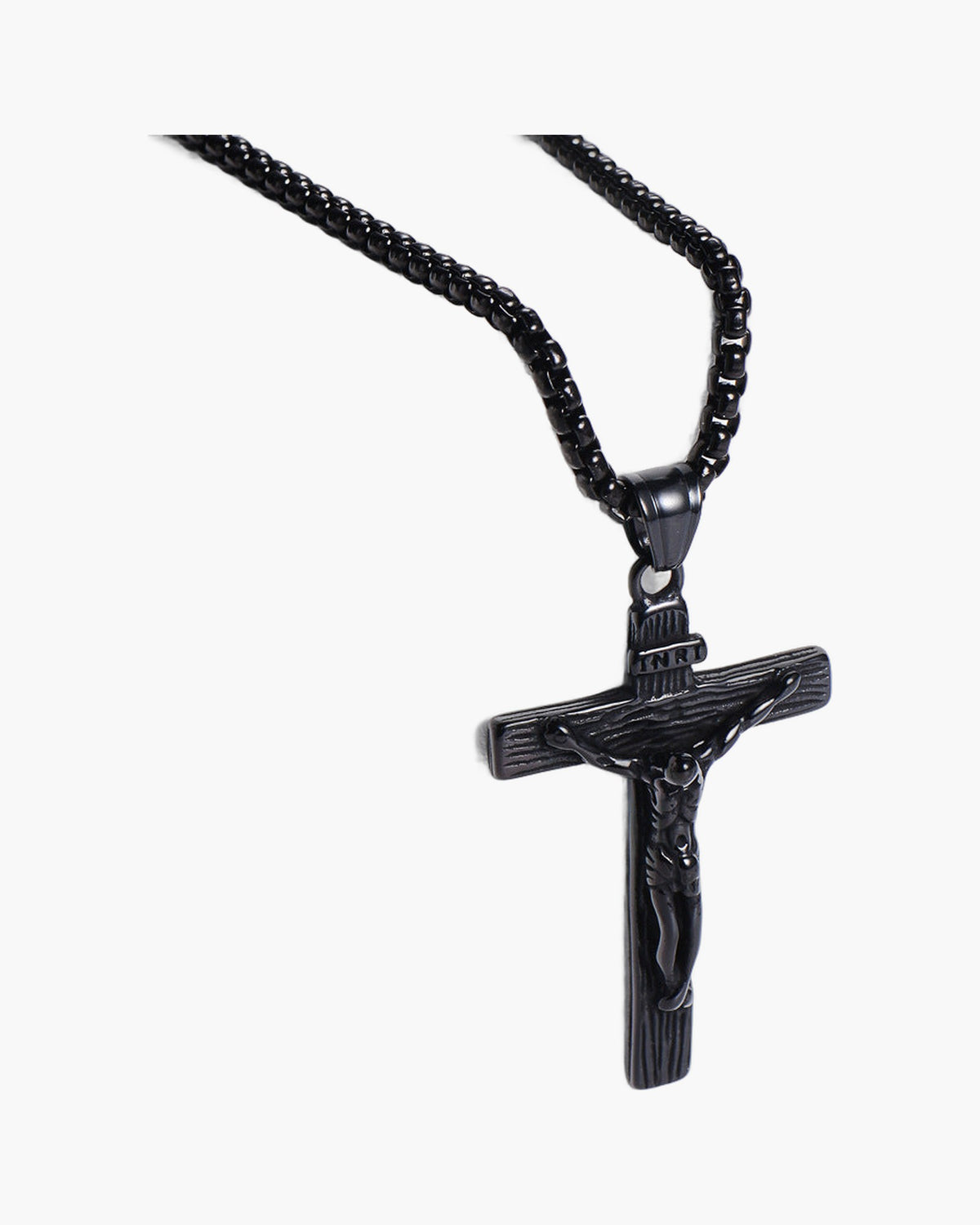 Crucifix Stainless Steel Pendant Necklace in silver finish view 3