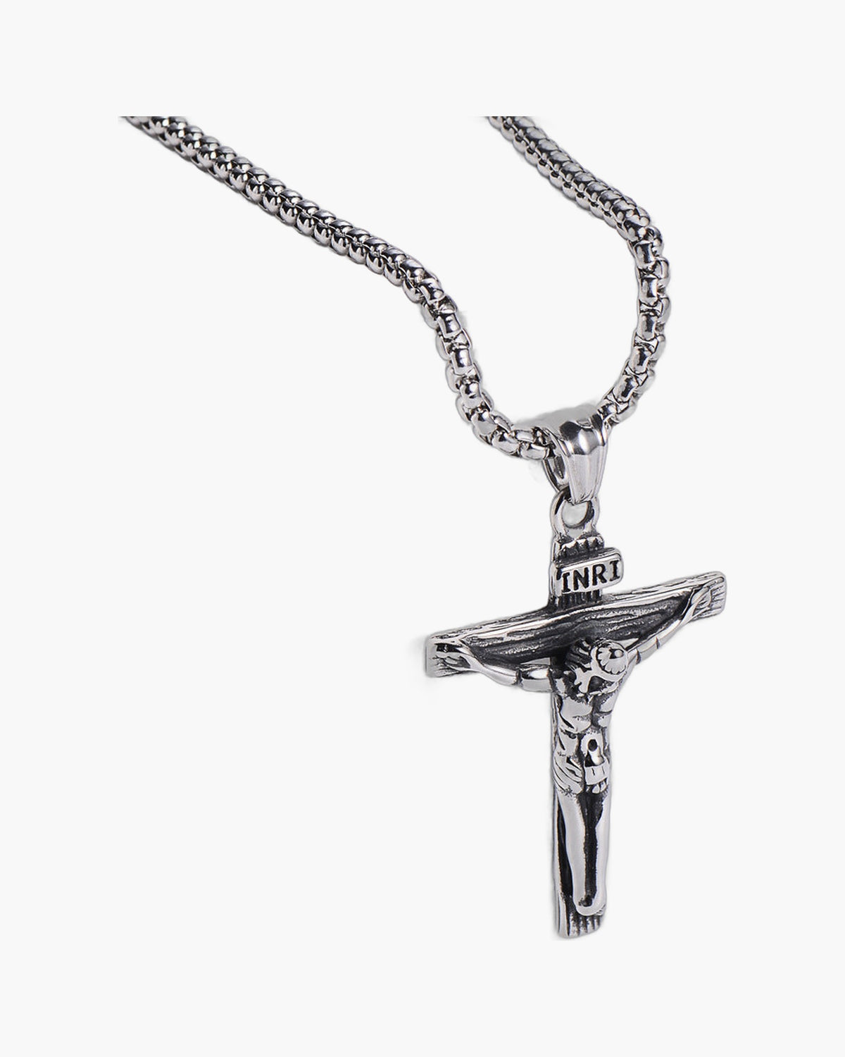 Crucifix Stainless Steel Pendant Necklace in silver finish