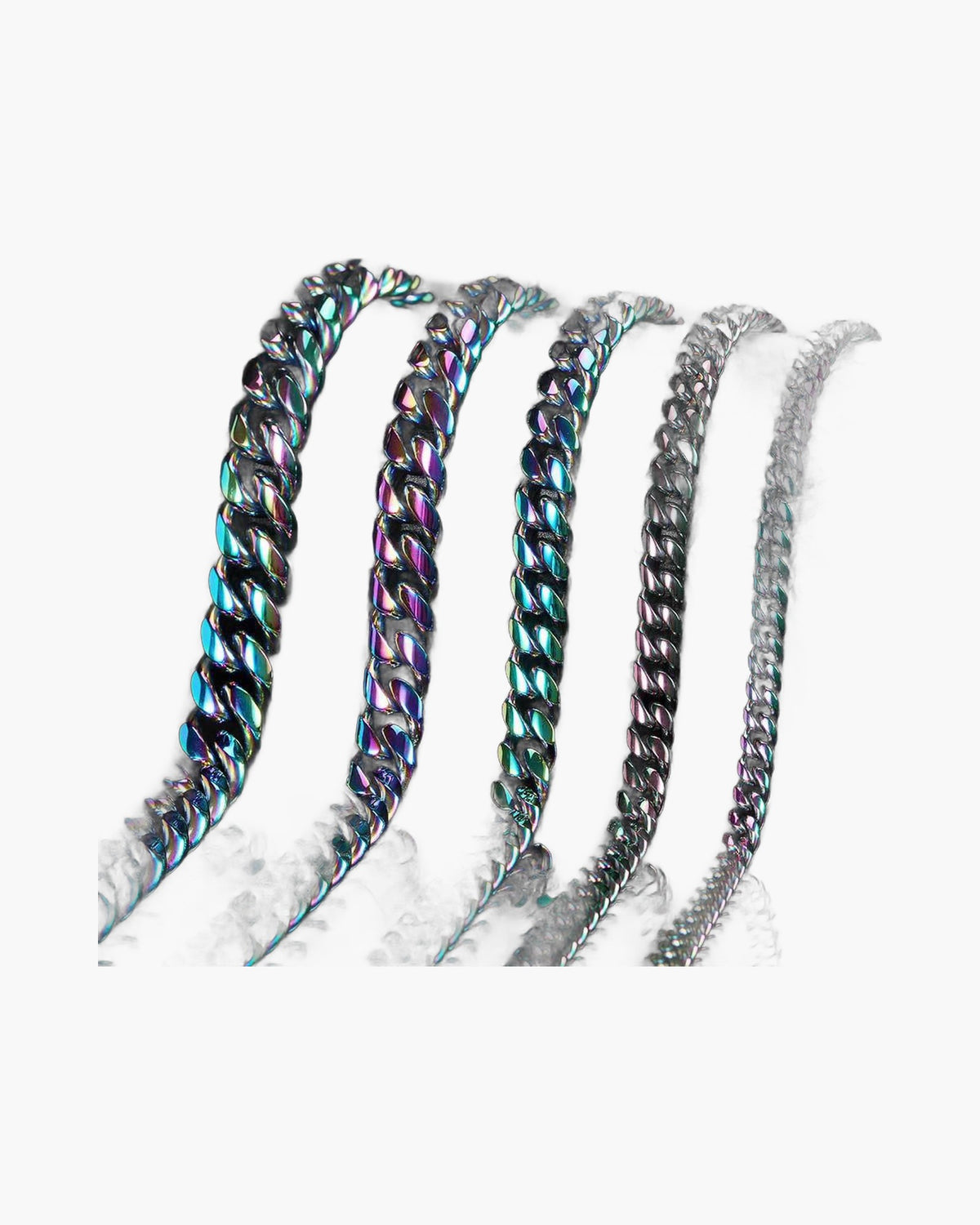 Cuban Link Stainless Steel Chain Necklace in silver, gold, and iridescent finishes view 3