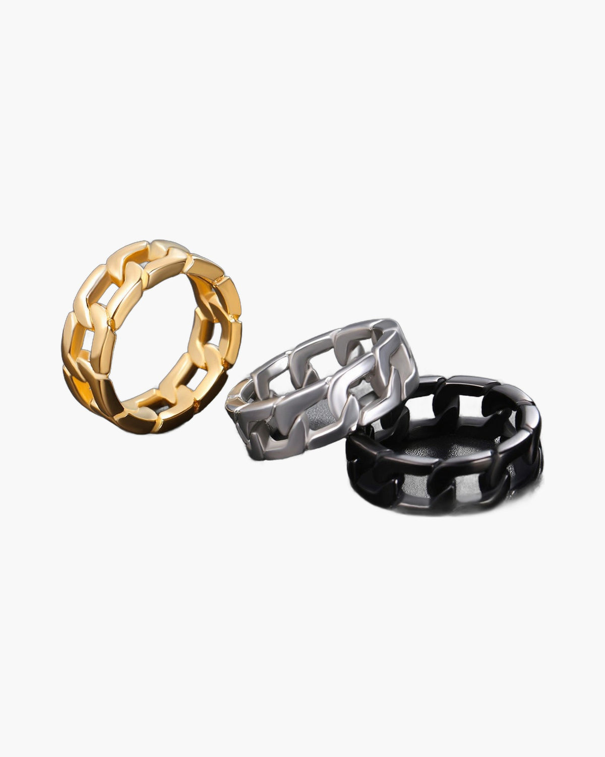 Cuban Link Stainless Steel Ring silver finish view 4