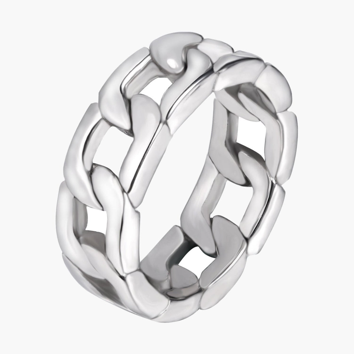 Cuban Link Stainless Steel Ring silver finish