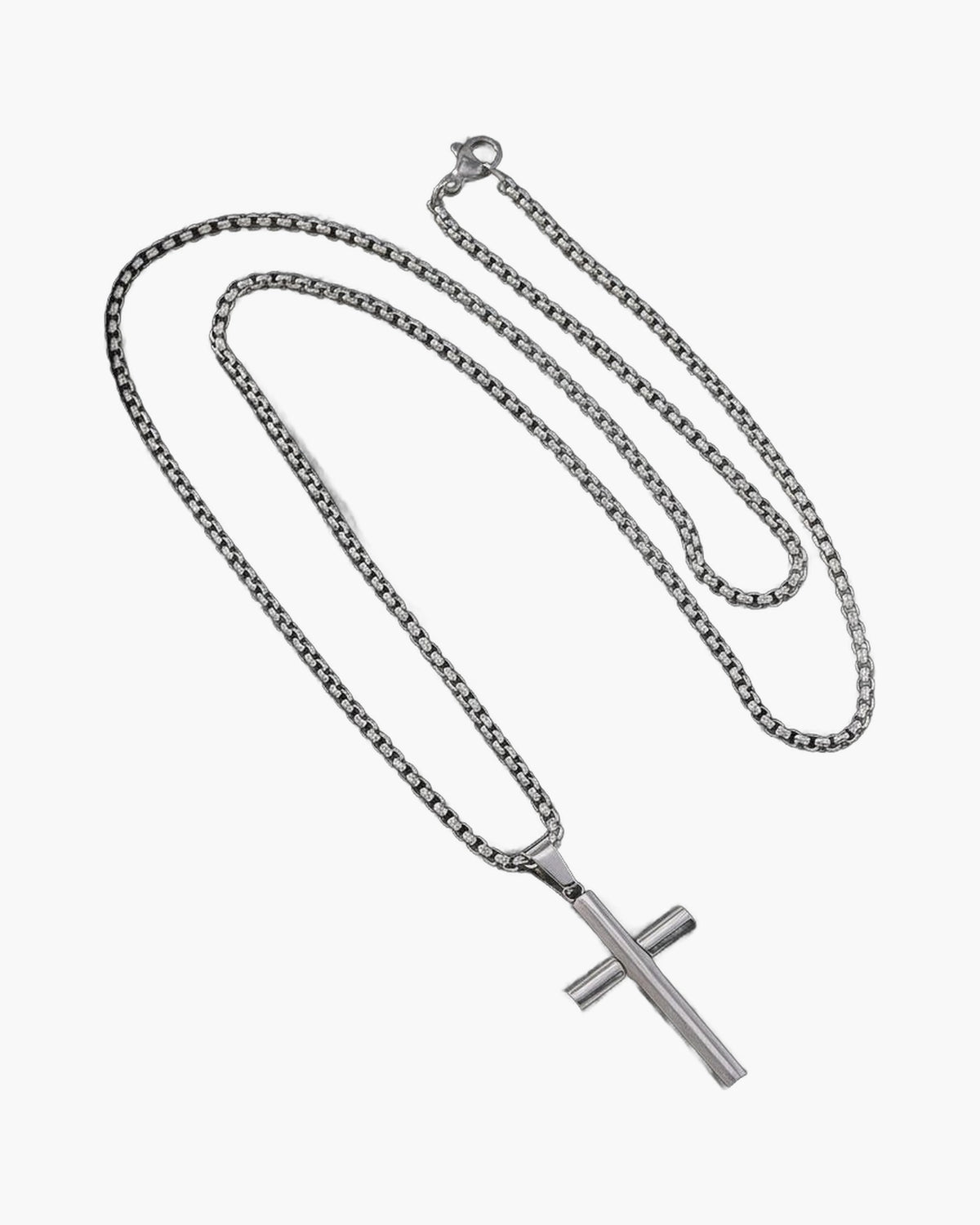 Cylindrical Cross Stainless Steel Pendant Necklace, silver color view 3