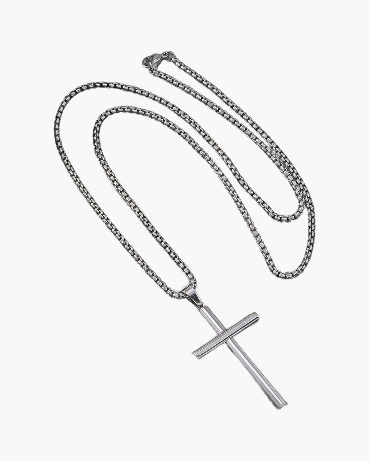 Cylindrical Cross Stainless Steel Pendant Necklace, silver color view 4