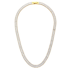 Baguette CZ Tennis Chain Necklace with gold-tone finish and clear stones view 5